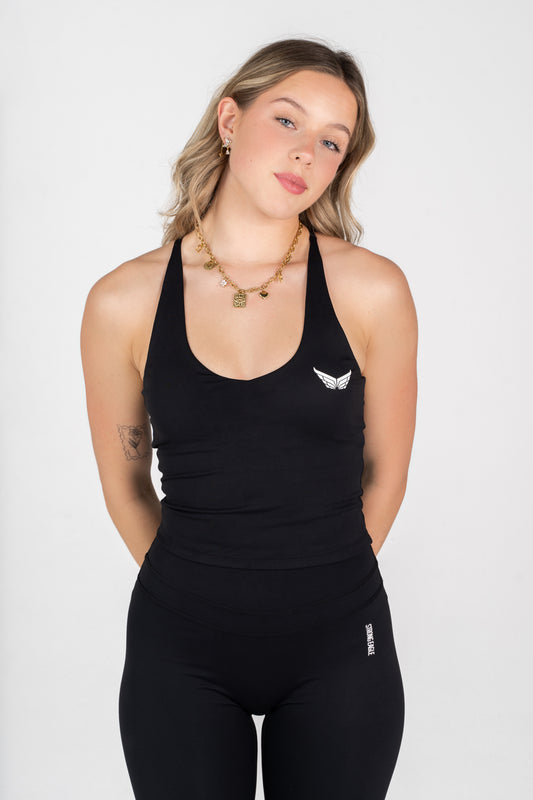 Strive Cross Back Top - Charcoal Black